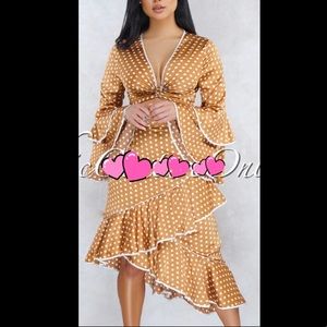 White/Tan polka dot skirt set